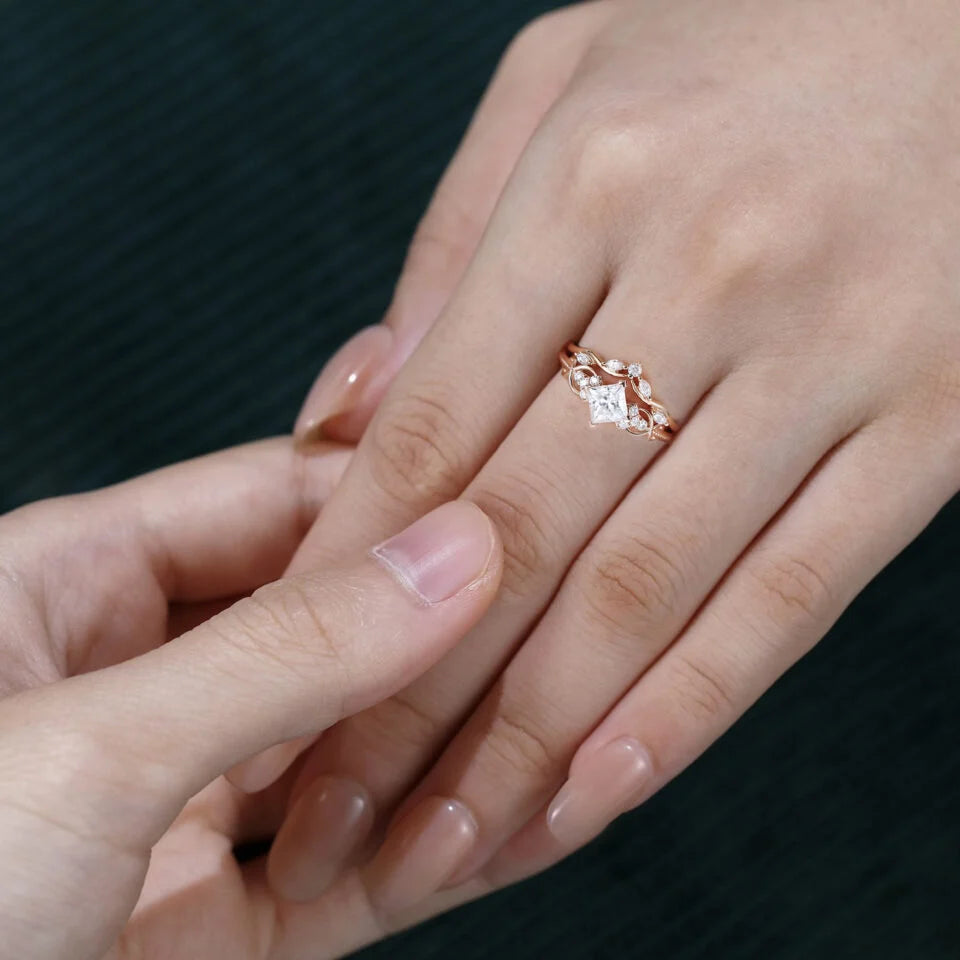 1.5 ct Princess Cut Diamond Wedding Ring Set Infinity Design Bridal Ring Set 18k Gold