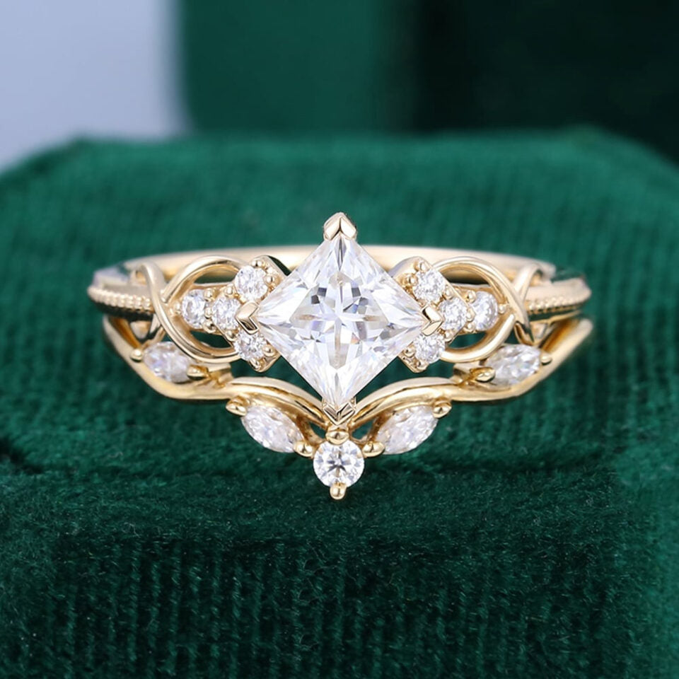 1.5 ct Princess Cut Diamond Wedding Ring Set Infinity Design Bridal Ring Set 18k Gold