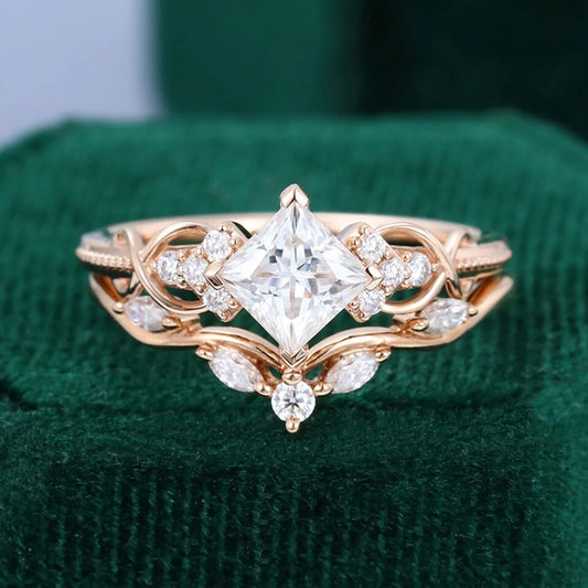 1.5 ct Princess Cut Diamond Wedding Ring Set Infinity Design Bridal Ring Set 18k Gold