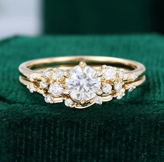 1.5 ct Petite Flip Snowdrift | Round Cut Diamond Matching Ring Set Art Deco Bridal Ring Set 18k Gold