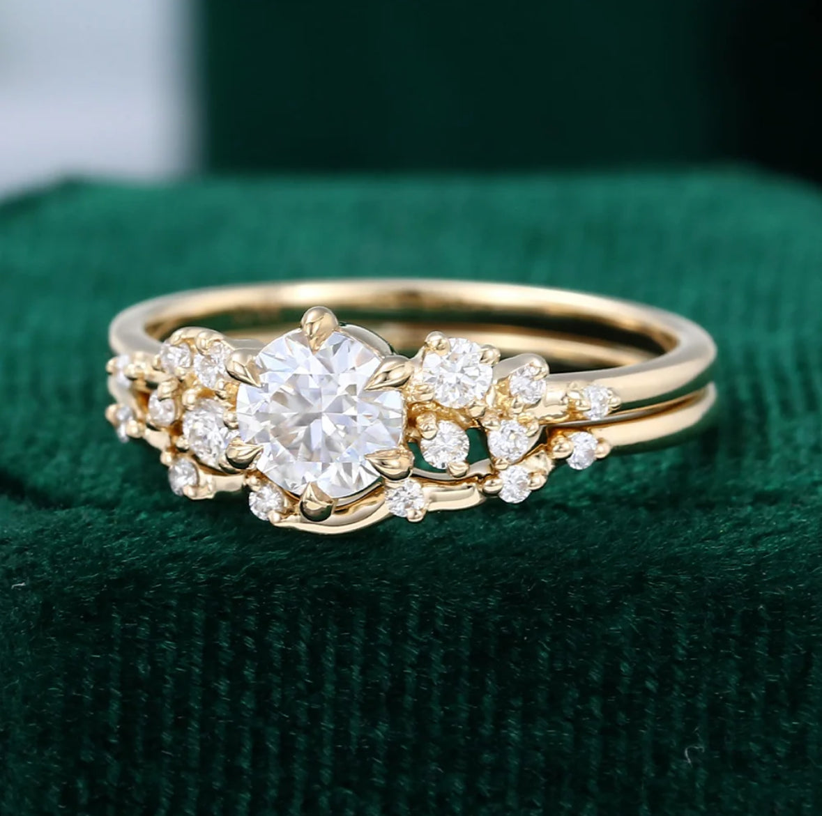 1.5 ct Petite Flip Snowdrift | Round Cut Diamond Matching Ring Set Art Deco Bridal Ring Set 18k Gold