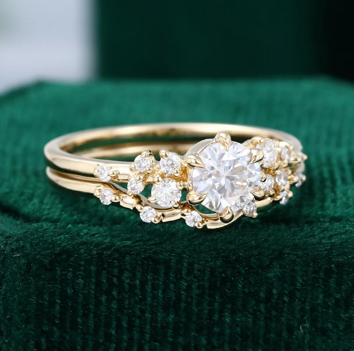 1.5 ct Petite Flip Snowdrift | Round Cut Diamond Matching Ring Set Art Deco Bridal Ring Set 18k Gold