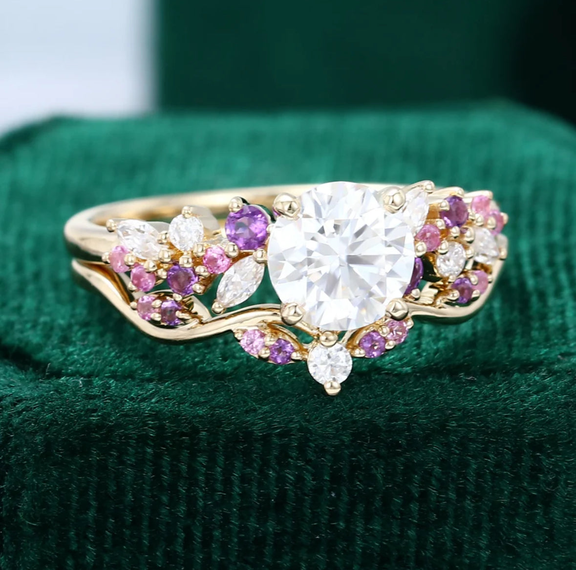 1.5 ct Heather Hues Engagement Ring Set Diamond Promise Ring Set 18k Gold For Her