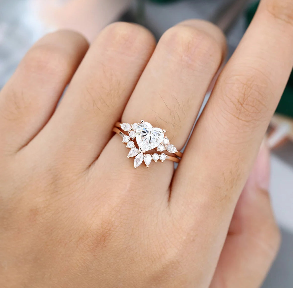 1.5 ct Heart Cut Diamond Engagement Ring Set 18k Gold