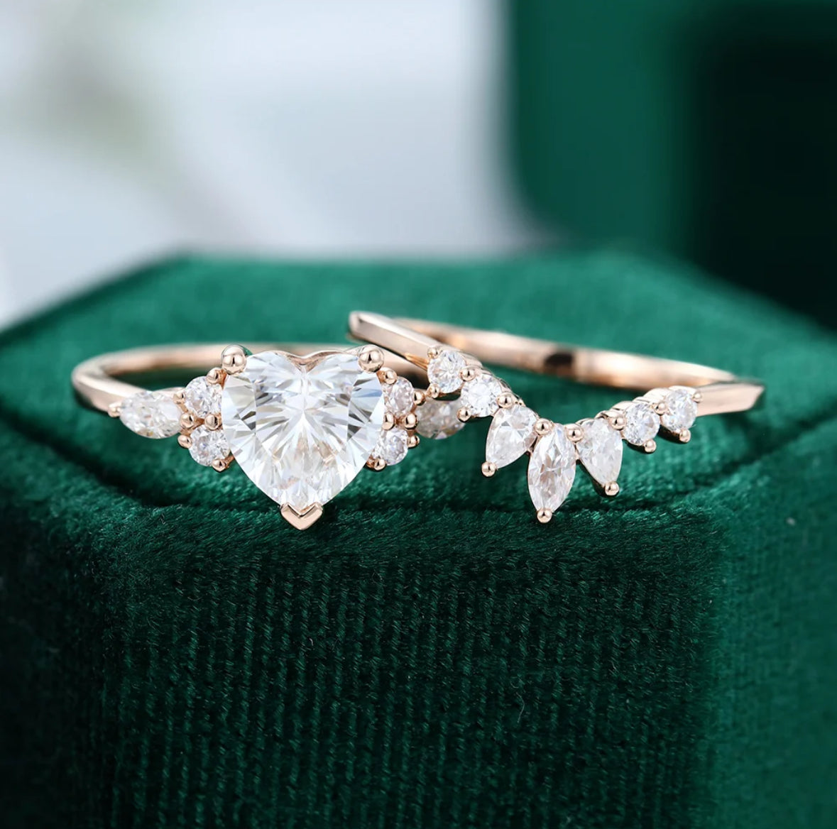 1.5 ct Heart Cut Diamond Engagement Ring Set 18k Gold