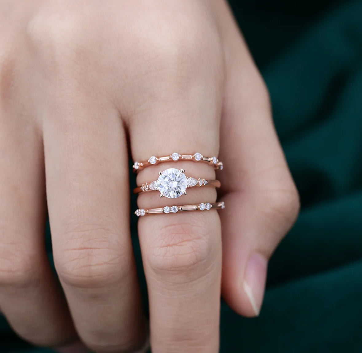1.5 ct 3PCS Unique Diamond Engagement Ring Set 18k Gold